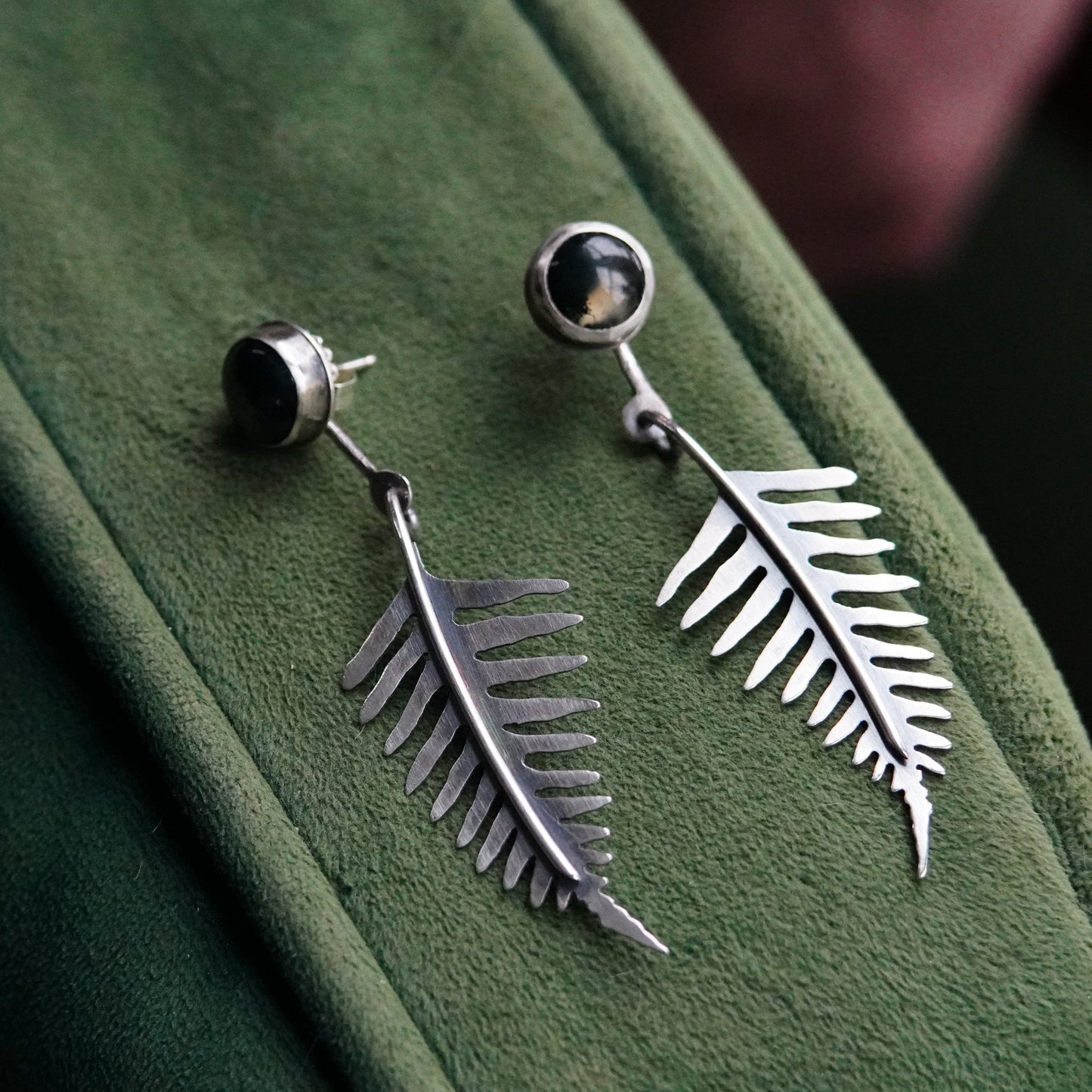 Moss Agate Fern Front-Back Earrings