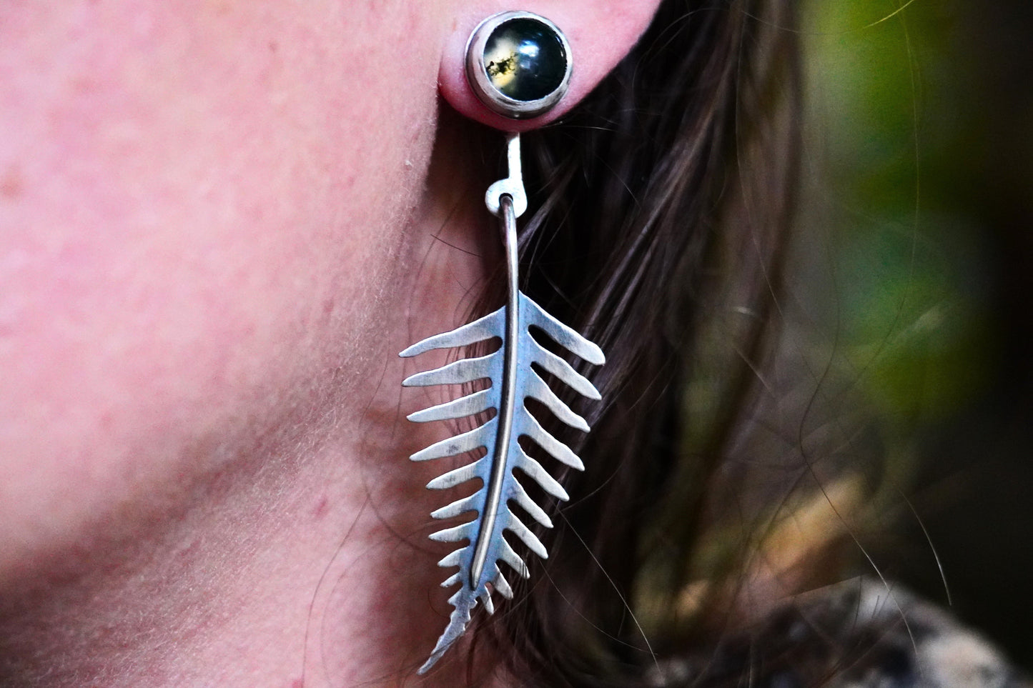 Moss Agate Fern Front-Back Earrings