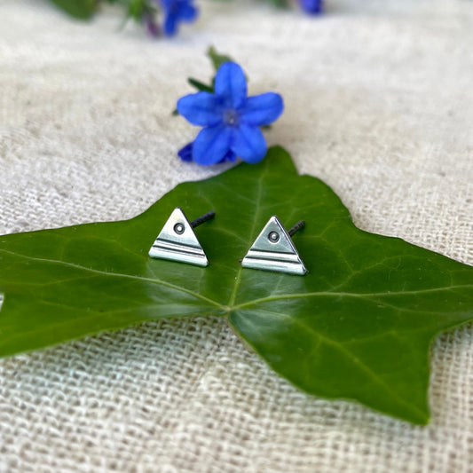 Full Moon Horizon Triangle Studs Sterling Silver Handmade