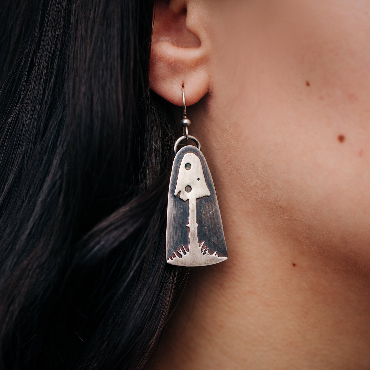 Ink Cap Mushroom Dangle Earrings